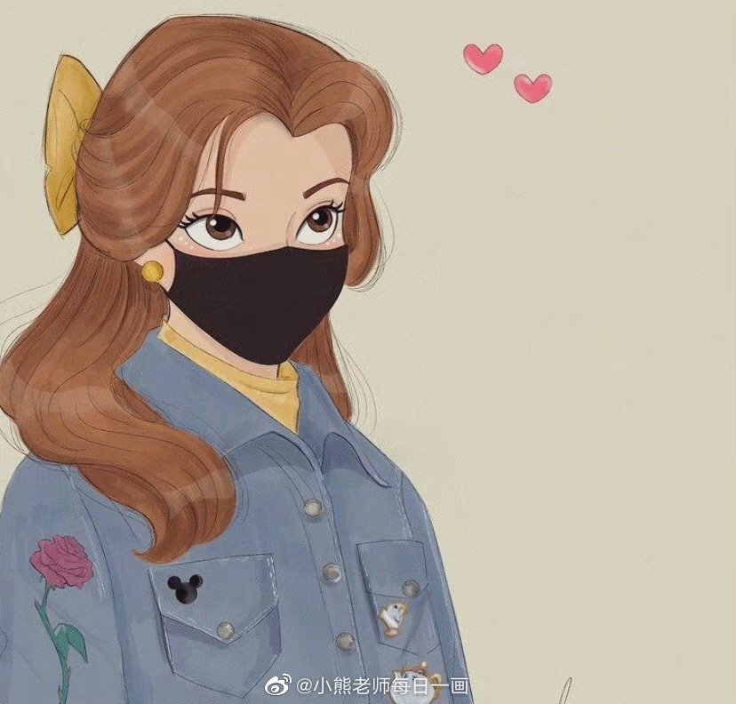 疫情主题儿童画迪士尼公主带上口罩-图2