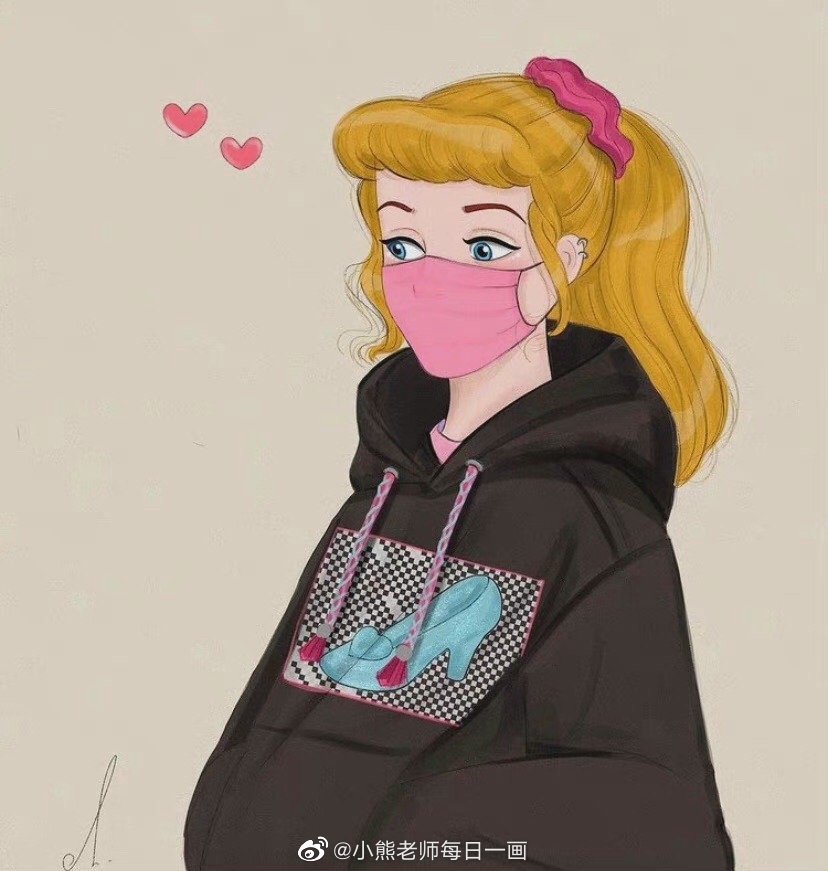 疫情主题儿童画迪士尼公主带上口罩-图9