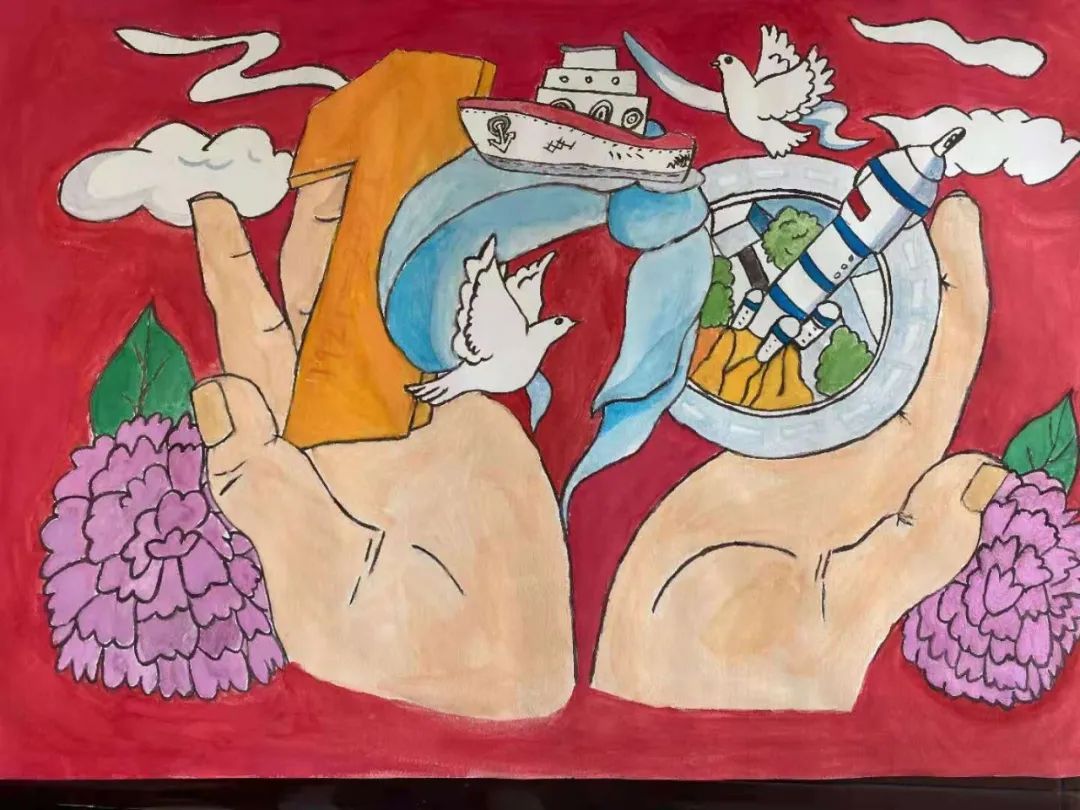 “抗击疫情，筑牢防线”学生绘画（8张）-图1