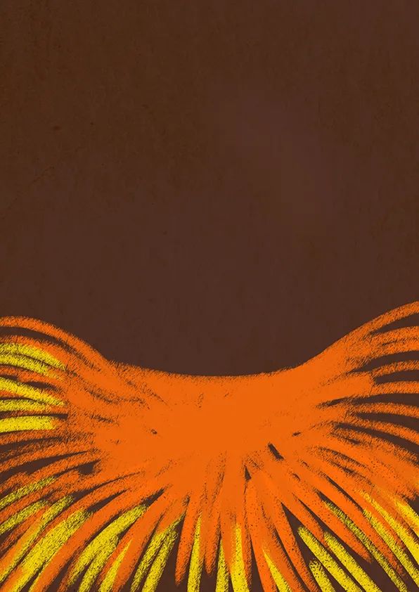 步骤1：首先我们用橙色油画棒和黄色油画棒画出干草铺成的鸡窝，也就是小鸡出生的地方。