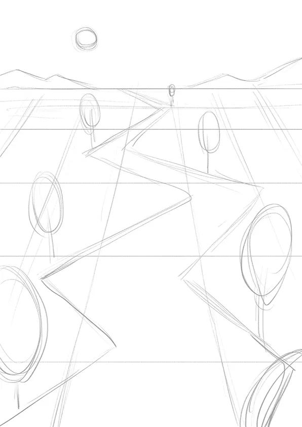 步骤1：首先我们用铅笔稿轻轻勾勒草图，把我们的创意落实到纸面上。草图是我们接下来绘制的一个大概方案，实际绘制时可以有所调整。