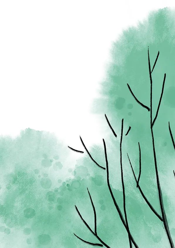 步骤2：背景干燥后，我们靠近画面右侧画出黑色的树枝。