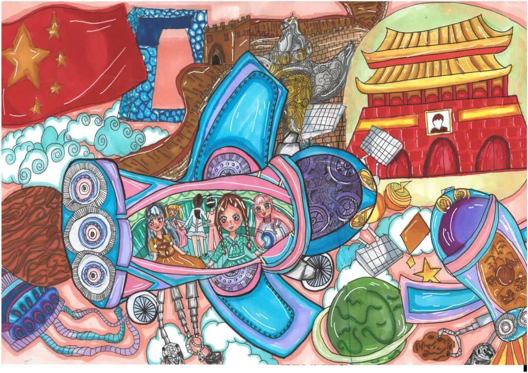 一组漂亮的小学生航空绘画优秀作品-图6