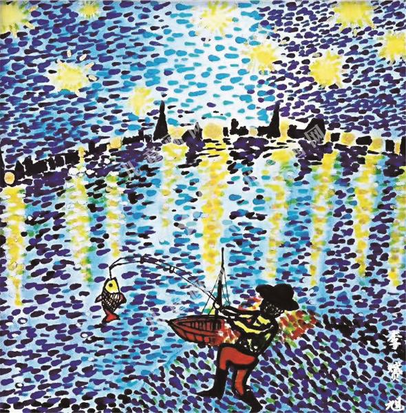 罗纳河上的星空创意手绘