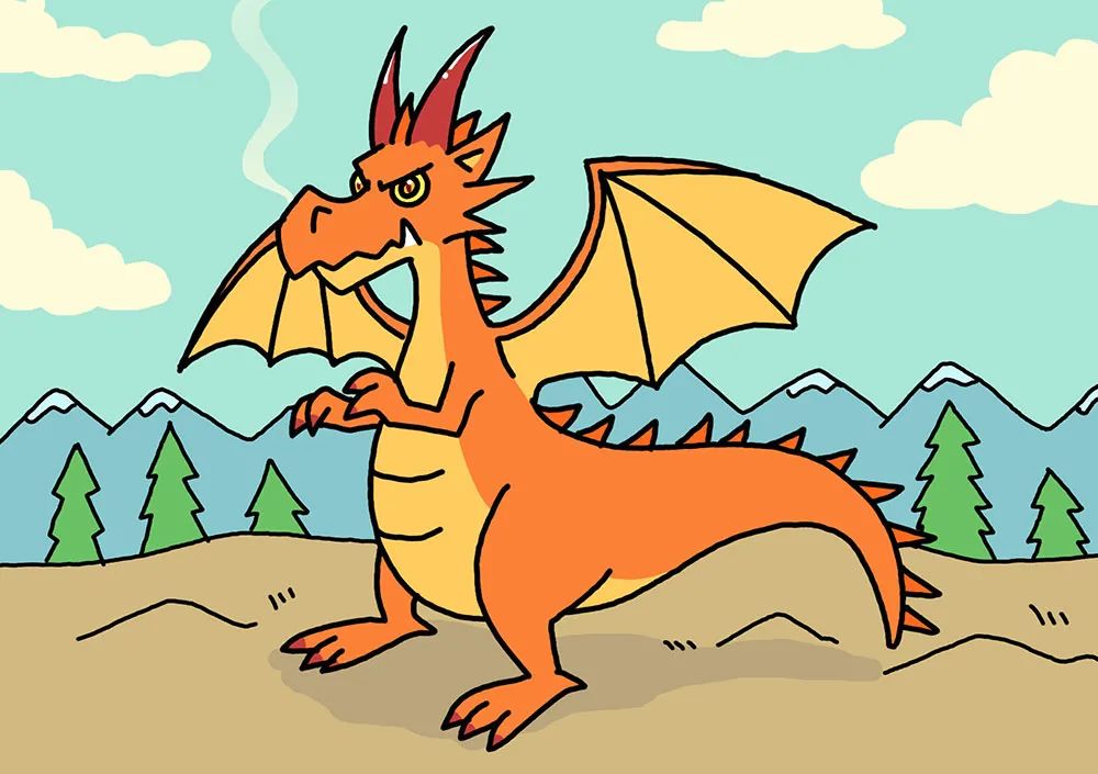 凶恶的巨龙简笔画画法步骤