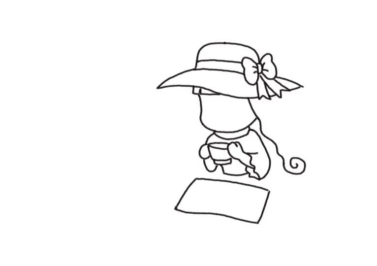 赏花喝茶野餐简笔画画法步骤-图2