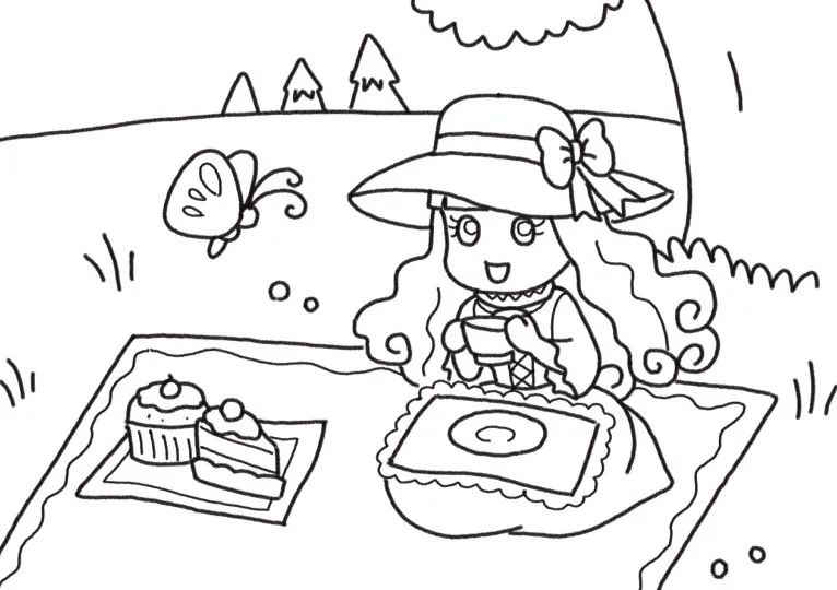 赏花喝茶野餐简笔画画法步骤-图6