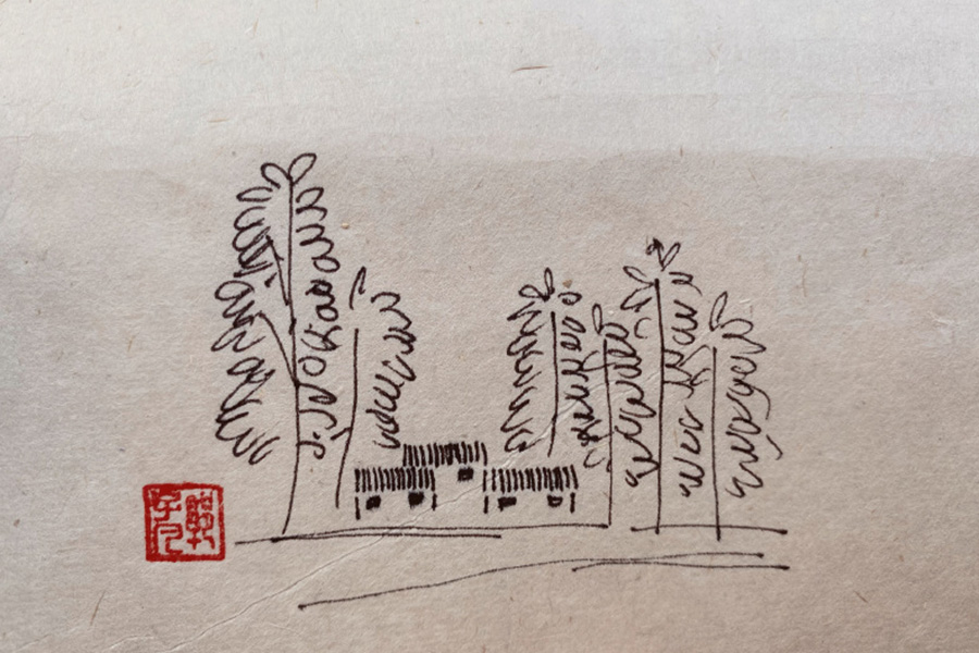 9张简单村落风景简笔画图片-图1