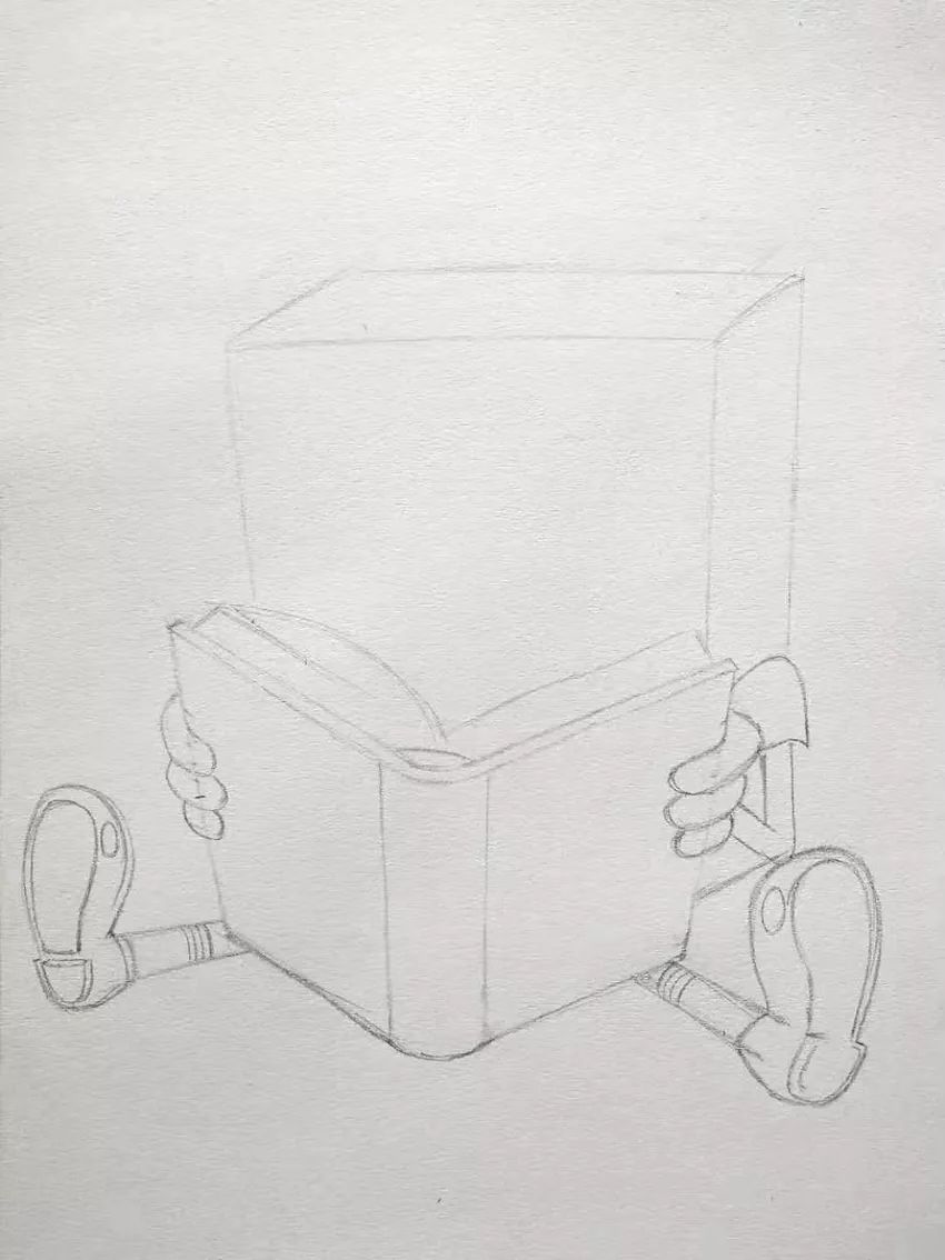 步骤1：首先我们采用竖构图，用铅笔画出海绵宝宝整体的动态。