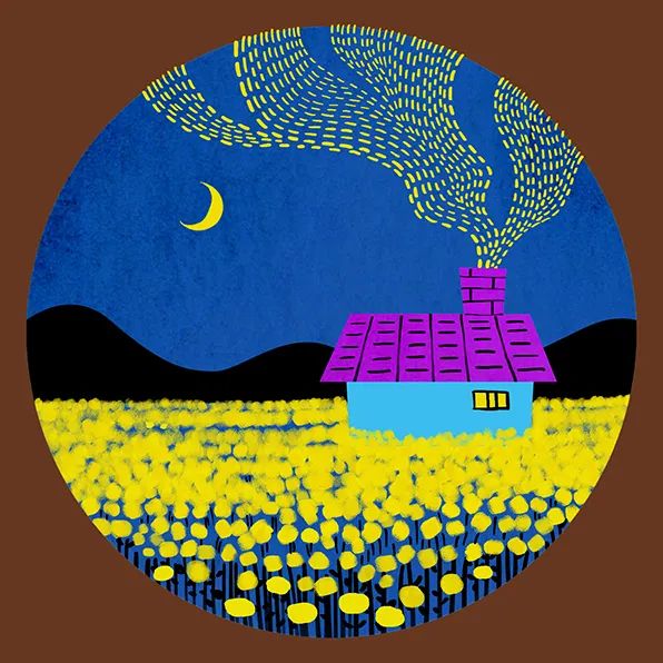 油菜花主题儿童画作品—金色的夜