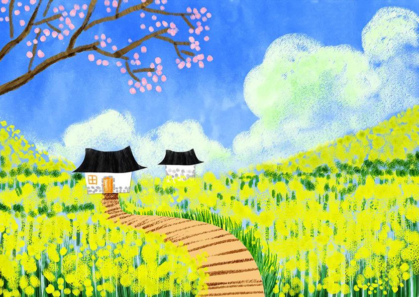 油菜花儿童绘画作品漂亮