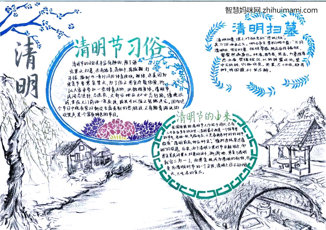 烟雨清明，手绘哀思--2022清明节手抄报简单好画（8张）-图1