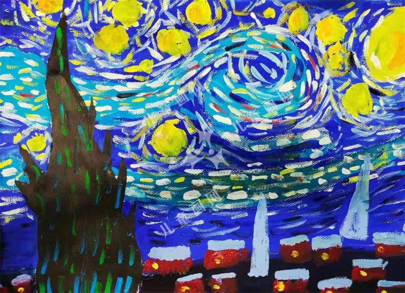 梵高的星月夜儿童手绘画