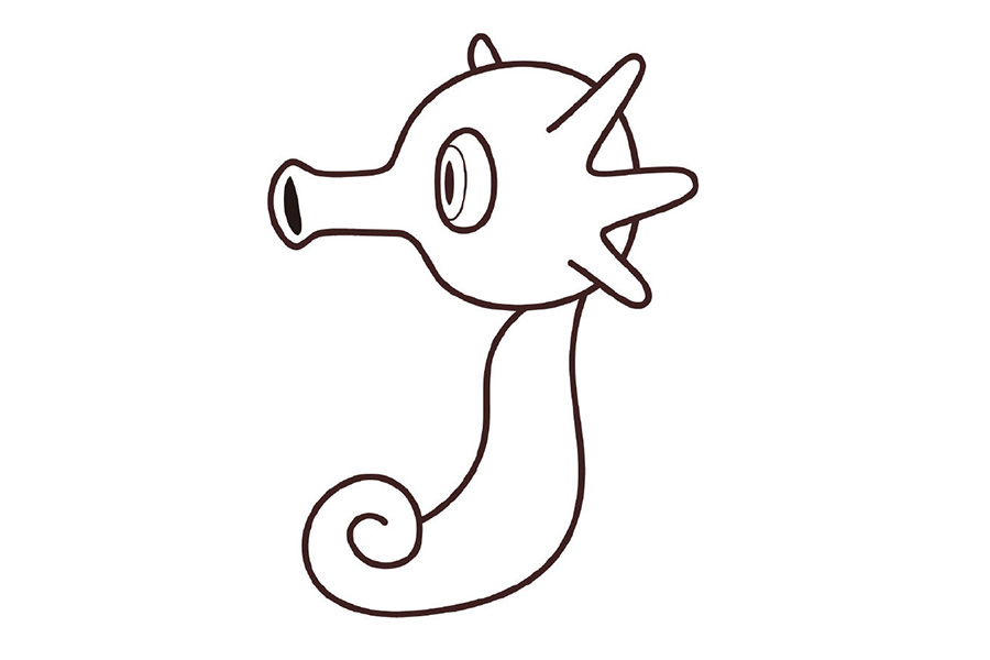 皮卡丘和他的朋友们系列之墨海马简笔画画法步骤-图5