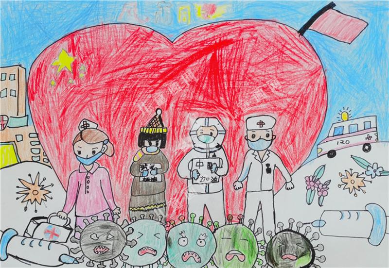 风雨同心抗疫儿童手绘