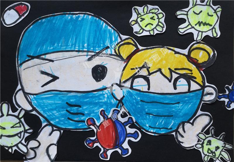 做好防护保护自己儿童手绘