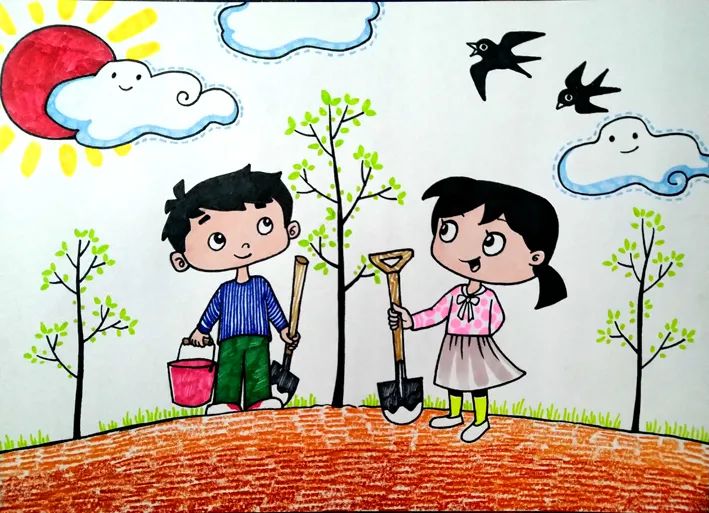 春天植树节主题绘画—茁壮成长