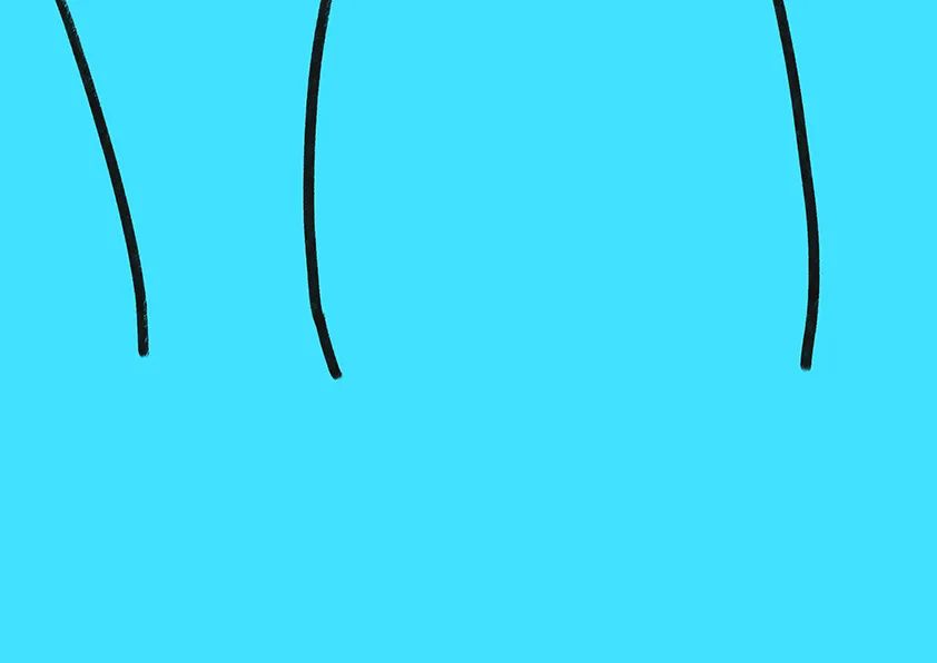 步骤1：首先在蓝色卡纸上画出三条黑线，如上图。注意间距变化，要给后面出现的闪电留出位置。