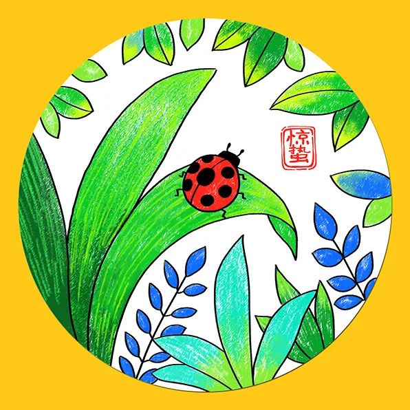 步骤3：最后，我们用油画棒给画面各部分上色，注意可以适当做一些色彩渐变。至此，整幅作品完成。