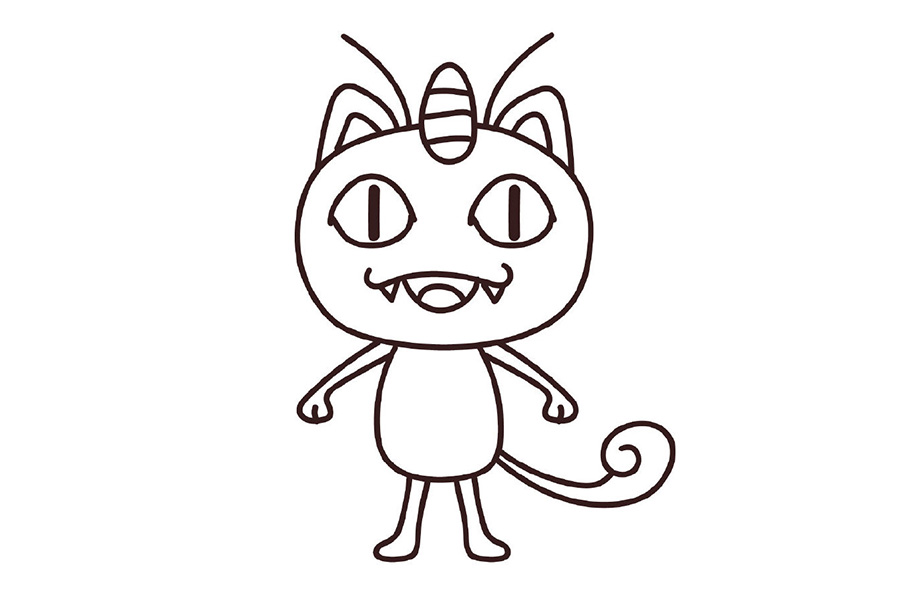 皮卡丘和他的朋友们系列之喵喵简笔画画法步骤-图7
