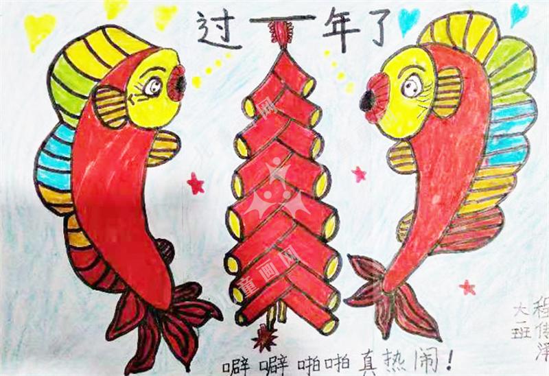 噼噼啪啪真热闹过年绘画