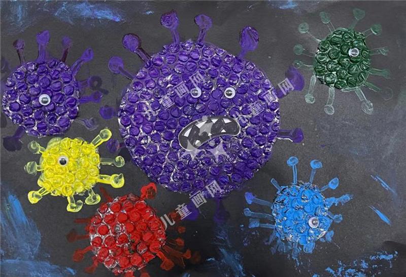 战胜病毒儿童手绘画