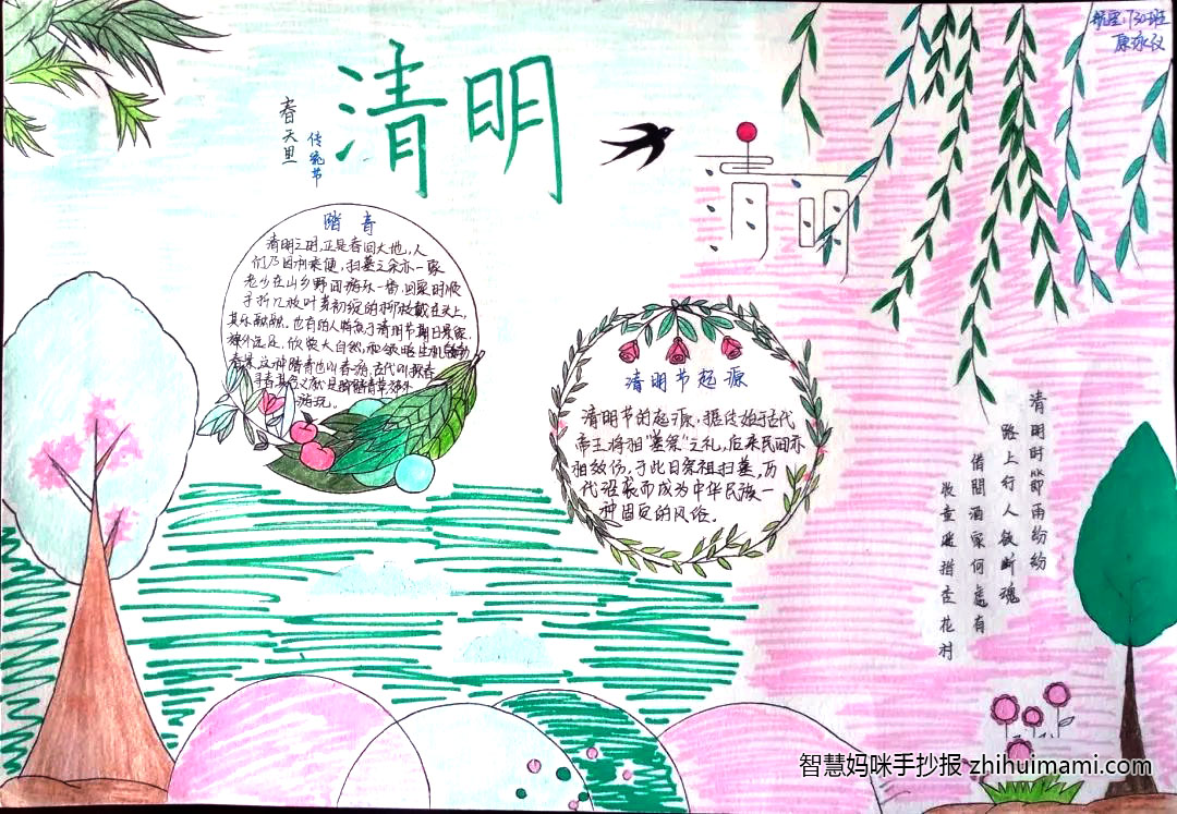 小学六年级清明踏青手抄报-图1