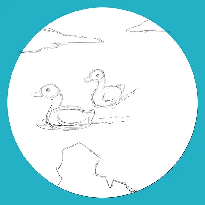 步骤1：首先我们用铅笔勾勒画面主体元素的草图。