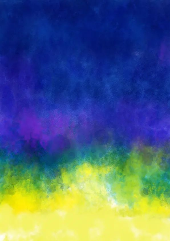 步骤1：首先用水粉颜料在素描纸上绘制夜空背景，以群青为主，适当搭配玫瑰红，底部采用柠檬黄，注意色调的融合过渡。