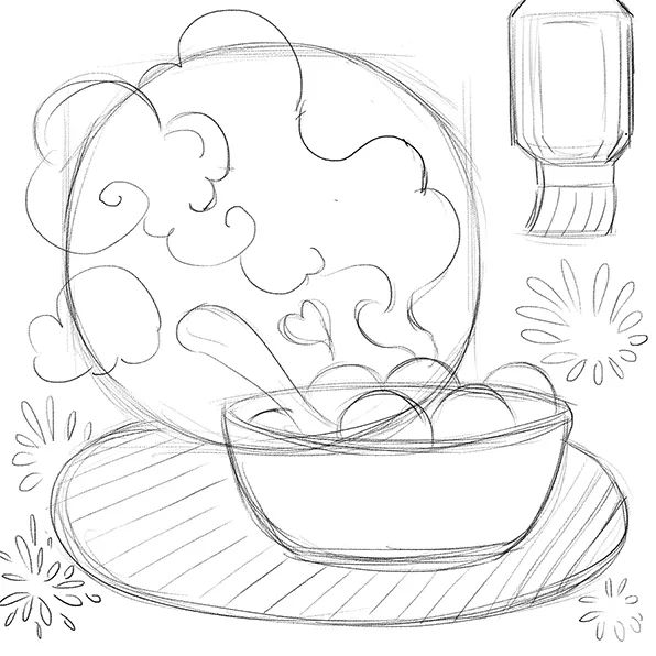 步骤2：继续完善草图，让画面细节更丰富，更富有变化和观赏性。