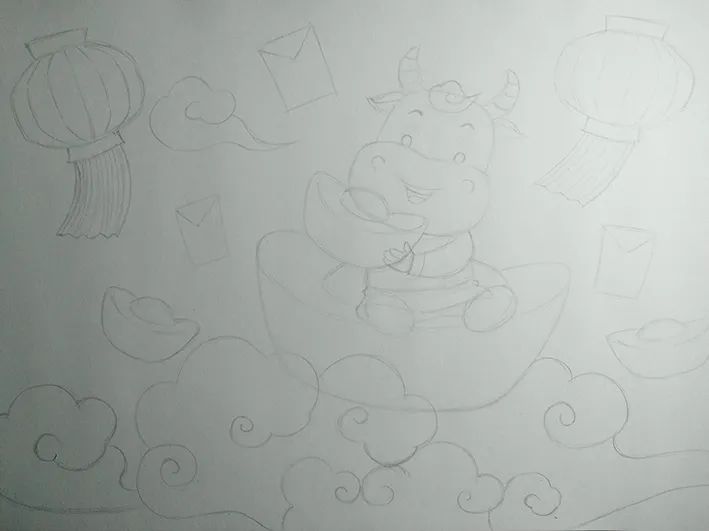 步骤1：画面的前几步骤我们沿用昨天的课件。先绘制铅笔稿。