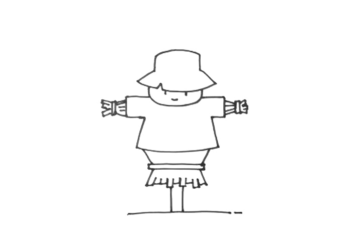 步骤4：画出支撑稻草人站立的棍子，就可以进行涂色了