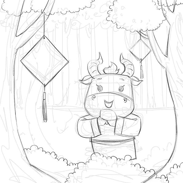 步骤1：首先用铅笔勾勒草图，草图可以分为初级草图和精细草图两个步骤，过程中可以多次修改，直到满意为止。