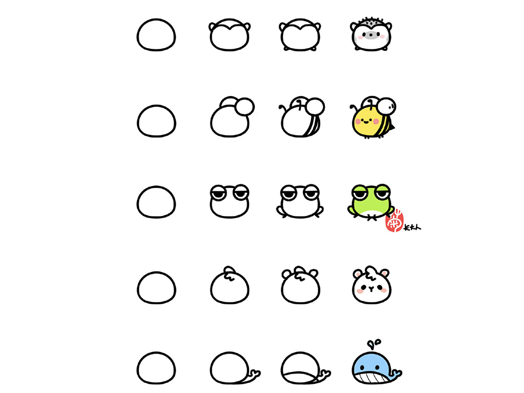 用一个圆画的40种小动物