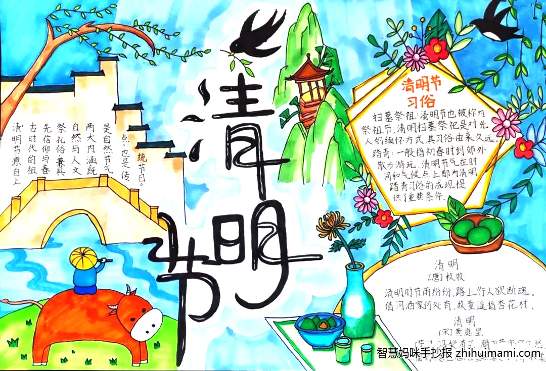 “清明节 缅怀先烈 发扬传统文化 ”主题手抄报（8张）-图1