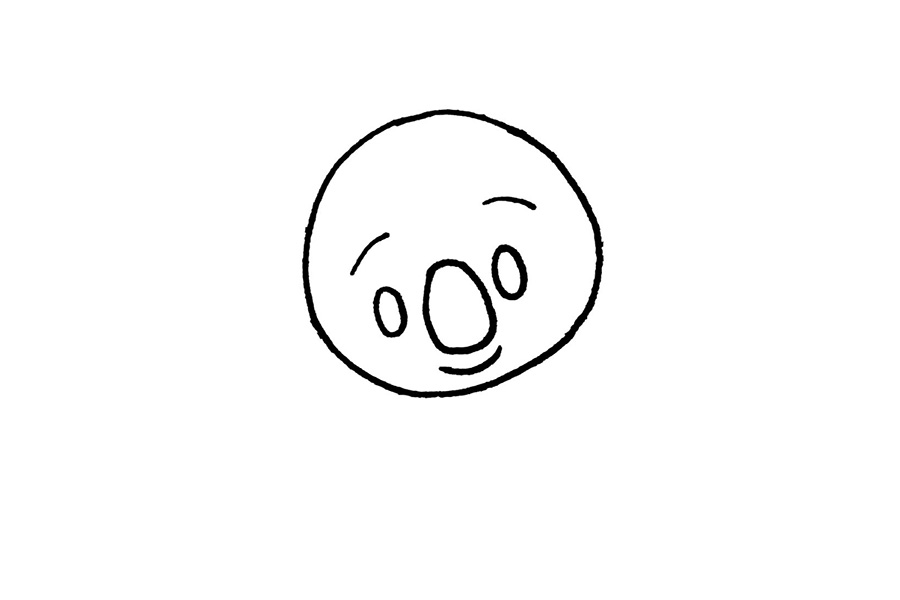 步骤2：给考拉画出眉毛、眼睛、鼻子和嘴。