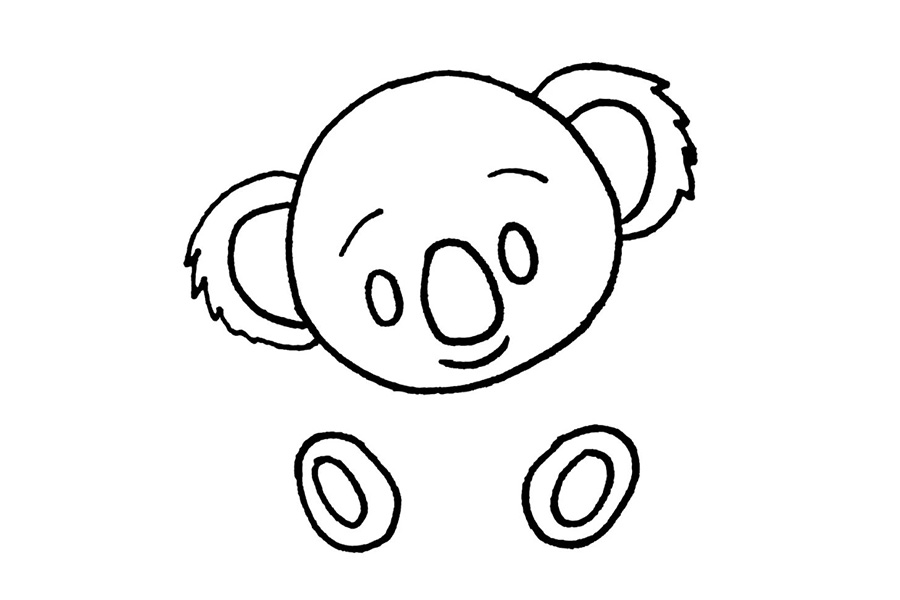 步骤4：在头部下方画出两只脚，两个椭圆形。