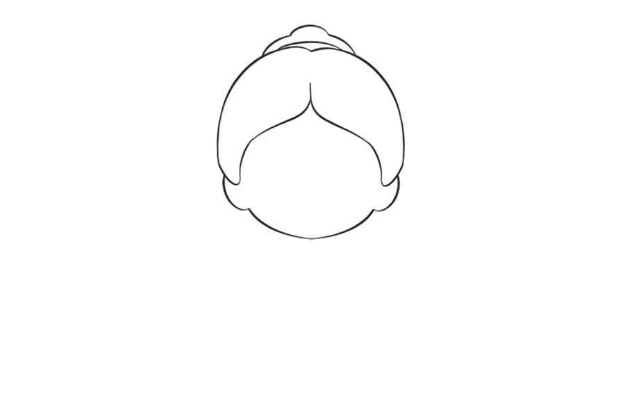 步骤2：在下方把头部补充完整，在头顶画出发卡。