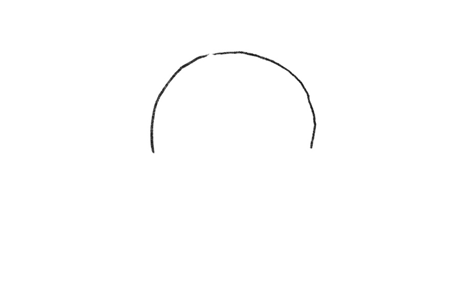 步骤1：先画出一个大一些的半圆，是小哪吒的头。