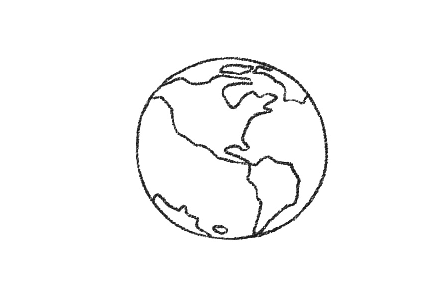 步骤2：在圆形内部画出大陆板块和海洋的形状。