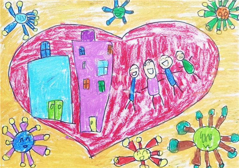 团结一心消灭病毒绘画儿童