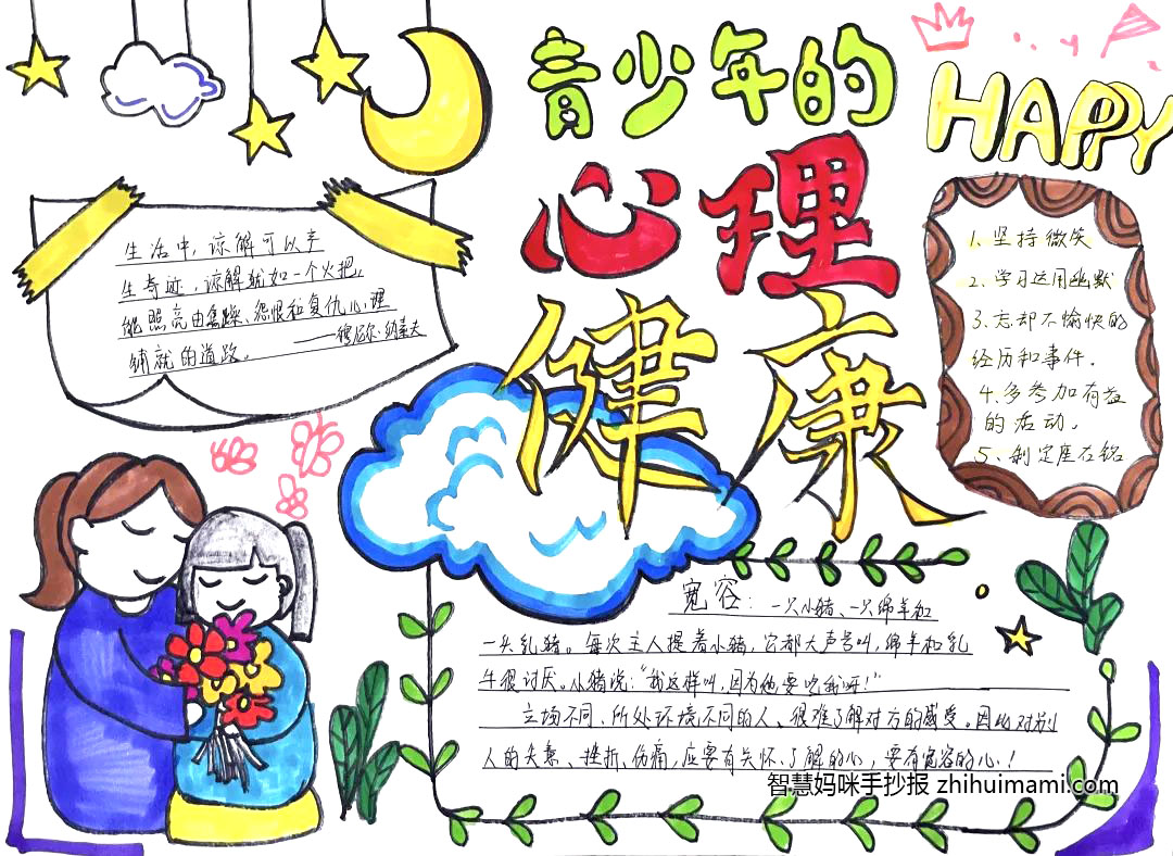 关注青少年心理健康手抄报绘画（6张）-图1