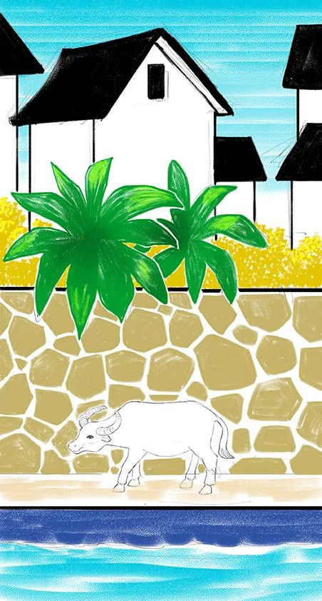 步骤3：继续对画面的场景进行上色，注意画面色彩的选择和装饰性。