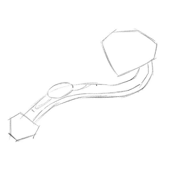 步骤1：首先在素描纸上勾勒如意的基本形状，注意各部分的比例。