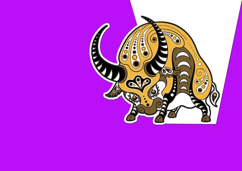 步骤2：我们在素描纸上画出金牛和身后梯形的门口，画好后，把梯形和金牛一起剪下，制造出金牛从门口冲进来的效果。