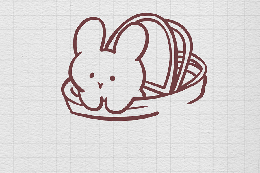 野餐篮和可爱的小兔子简笔画画法步骤-图3