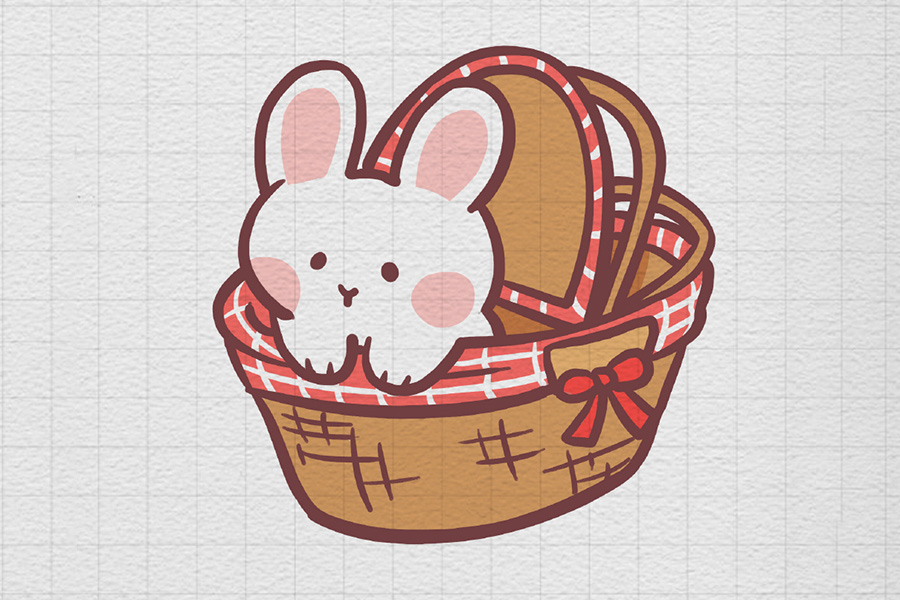 野餐篮和可爱的小兔子简笔画画法步骤