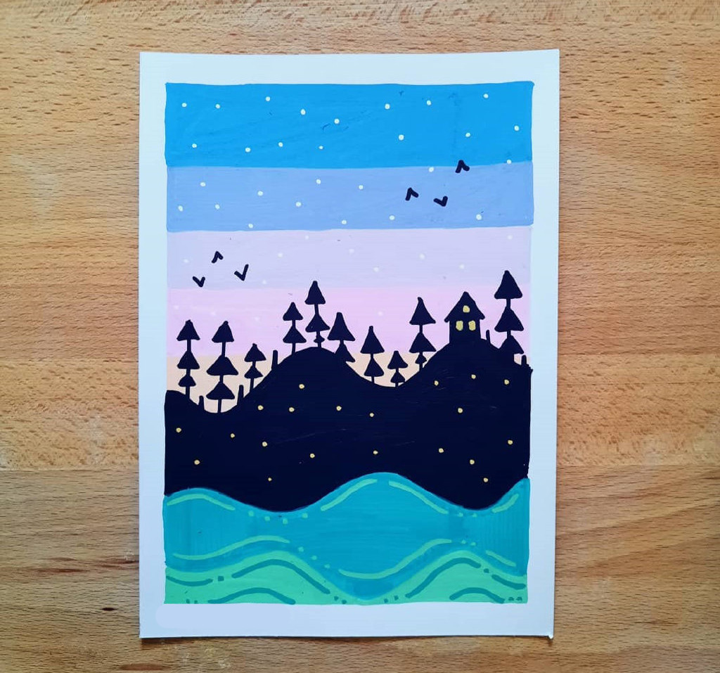 9张漂亮的夜景水粉儿童画图片-图5