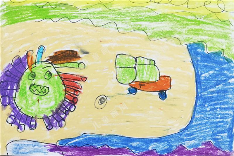 打败病毒儿童画作品