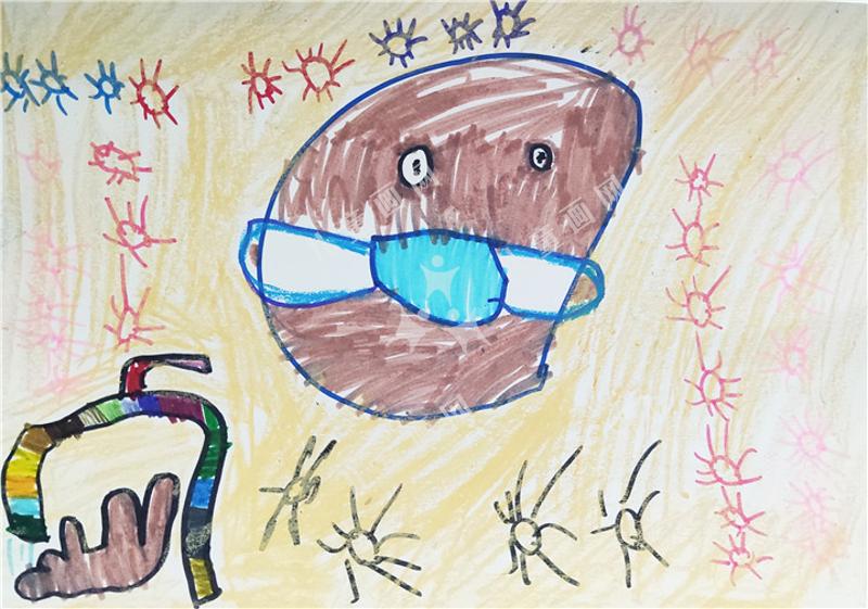 儿童画带好口罩